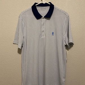 Men’s Large IZOD White and Dark Blue Checkered Golf Shirt